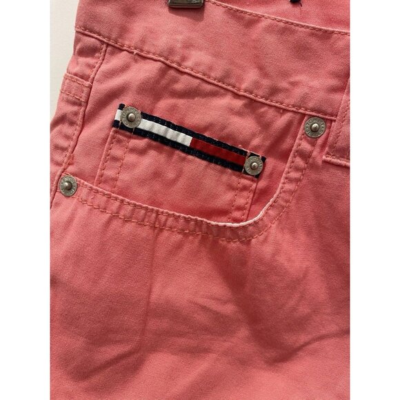 Vintage TOMMY HILFIGER Y2K Hip Short Denim Jean Shorts Pink Low Rise Size 11 - Picture 3 of 8